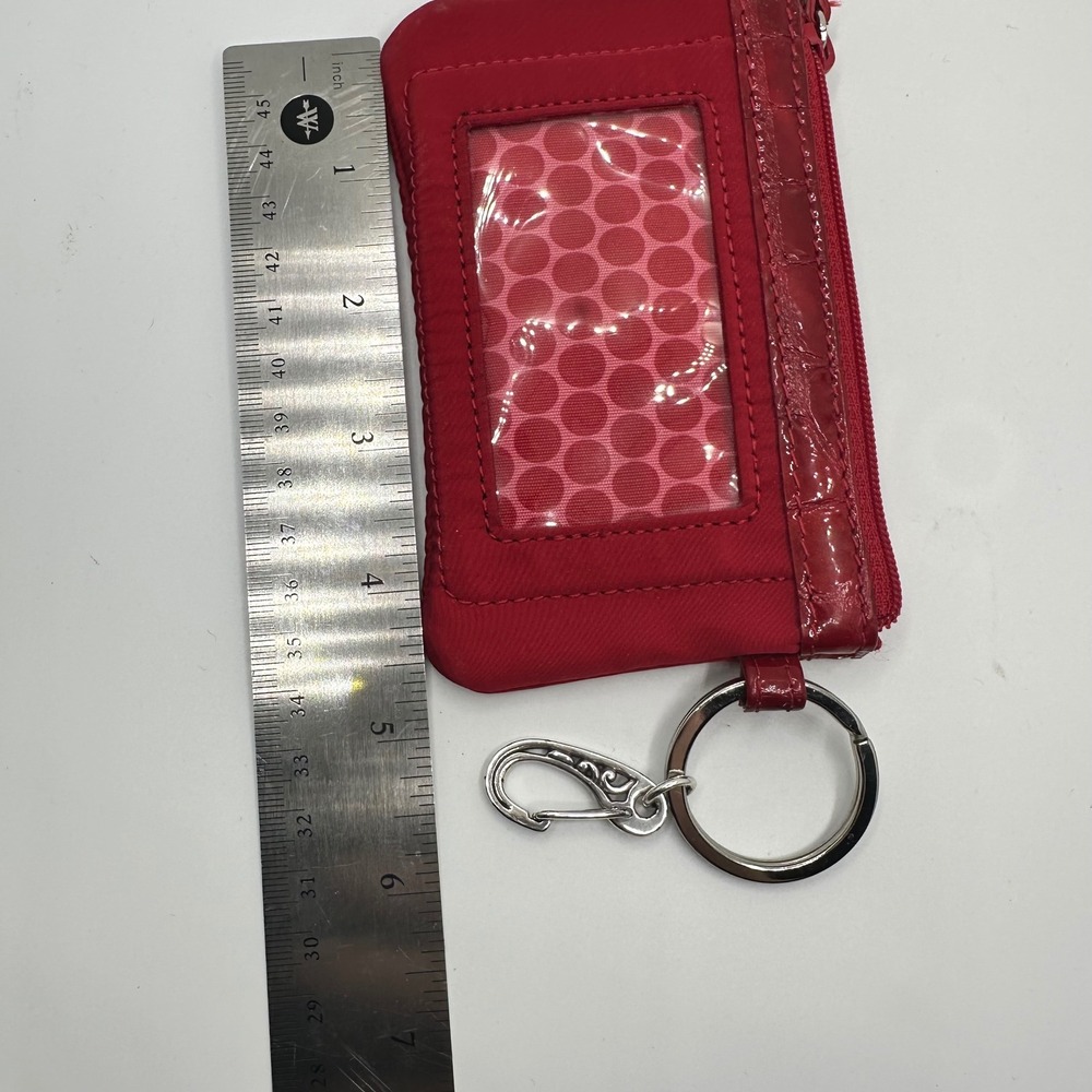 Brighton Red Nylon ID Window Coin Purse Keychain Croc Trim Silver Medallion - Picture 6 of 8
